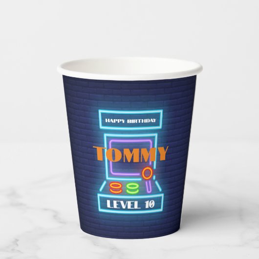 Retro Arcade Game Verjaardagsfeest Papieren Bekers (Achterkant)