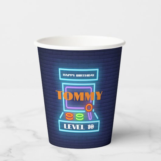 Retro Arcade Game Verjaardagsfeest Papieren Bekers (Voorkant)