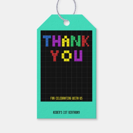 Retro Arcade Game Verjaardagsfeestje Dank u Cadeaulabel (Voorkant)