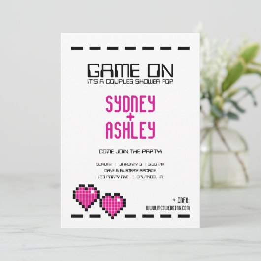 retro arcade GAMER BRUILOFT paar douche ROZE LIEFD Kaart (Staand voorkant)