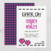 retro arcade GAMER BRUILOFT paar douche ROZE LIEFD Kaart (Voorkant / Achterkant)