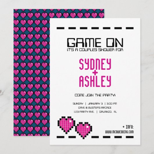 retro arcade GAMER BRUILOFT paar douche ROZE LIEFD Kaart (Voorkant / Achterkant)