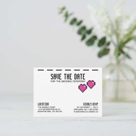 retro arcade GAMER BRUILOFT save the date PINK LOV Informatiekaartje (Staand voorkant)