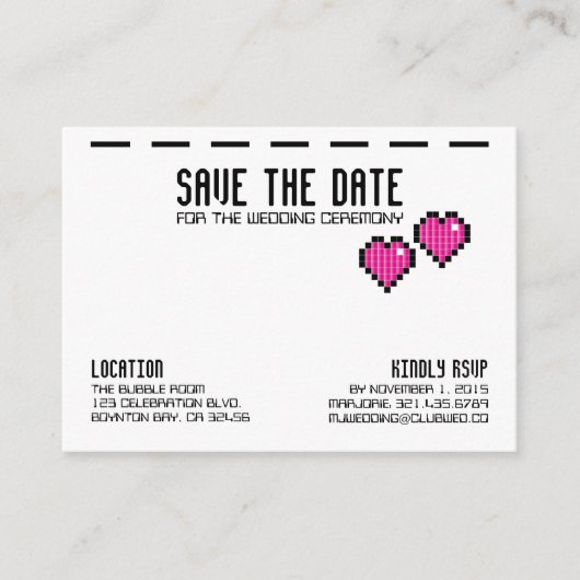 retro arcade GAMER BRUILOFT save the date PINK LOV Informatiekaartje (Voorkant)