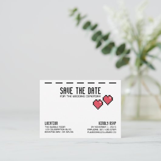 retro arcade GAMER BRUILOFT save the date RED LOVE Informatiekaartje (Staand voorkant)