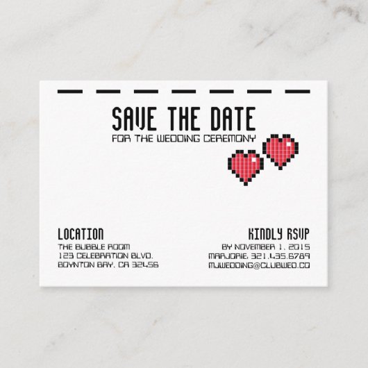retro arcade GAMER BRUILOFT save the date RED LOVE Informatiekaartje (Voorkant)