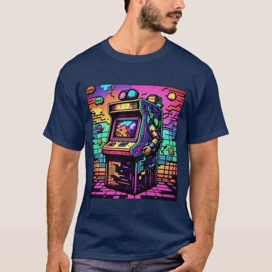 Retro Arcade Gamer T-shirt 80s Neon Aesthetic Px (Voorkant)