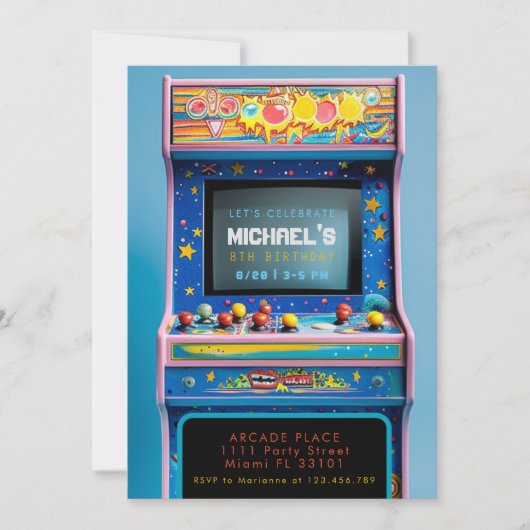 Retro Arcade Gaming Verjaardagsfeest Kaart (Voorkant)
