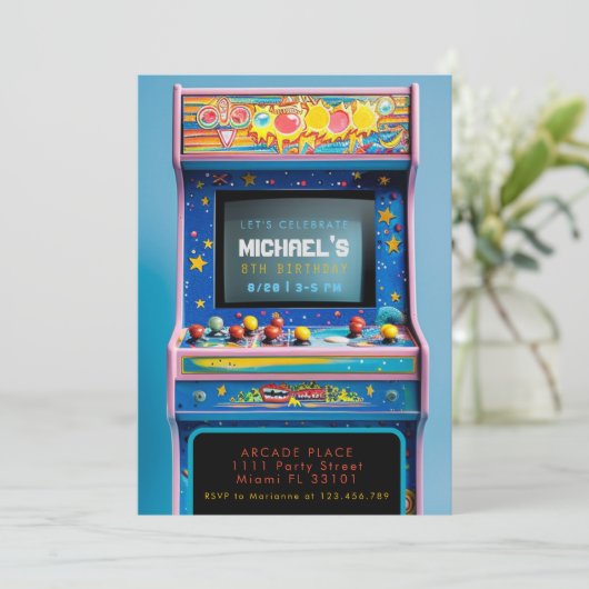 Retro Arcade Gaming Verjaardagsfeest Kaart (Staand voorkant)