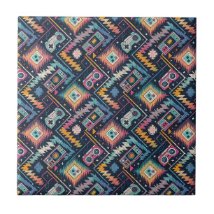 Retro Arcade Geeks Gaming Glitch & Pixel Patroon Tegeltje