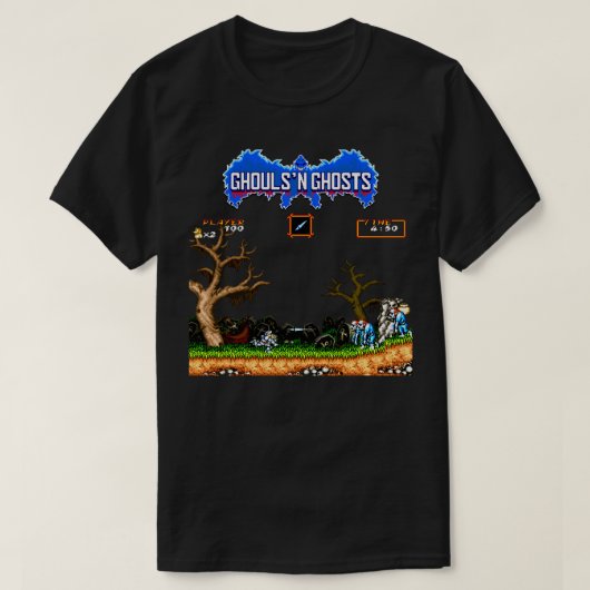 RETRO ARCADE Ghouls in Ghosts PIXEL ART T-shirt (Design voorkant)