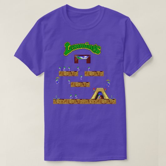 RETRO ARCADE LEMMINGS PIXEL ART ILLUSTRATIE T-SHIRT (Design voorkant)