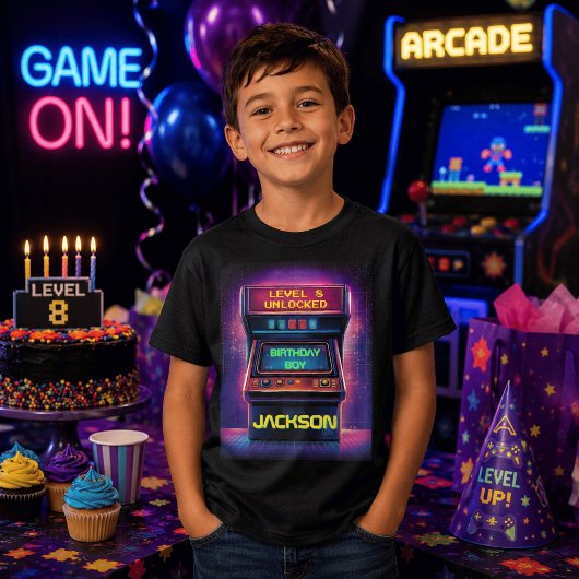 Retro Arcade Level Up Verjaardags T-shirt voor Jon