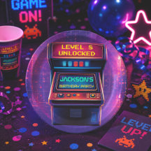 Retro Arcade Level Up Verjaardagsfeest Papieren Bo