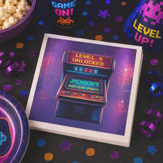 Retro Arcade Level Up Verjaardagsfeest Servetten