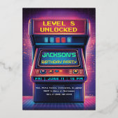 Retro Arcade Level Up Verjaardagsfeest Uitnodiging (Voorkant)