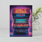 Retro Arcade Level Up Verjaardagsfeest Uitnodiging (Staand Voorkant)