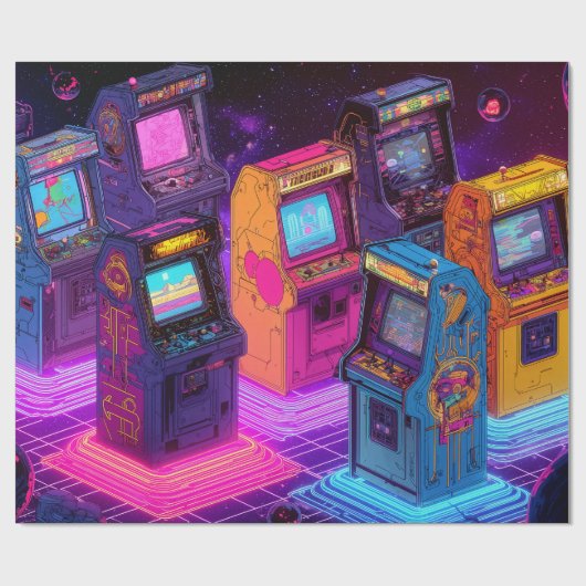 Retro Arcade Machines Cadeaupapier (Vlak)