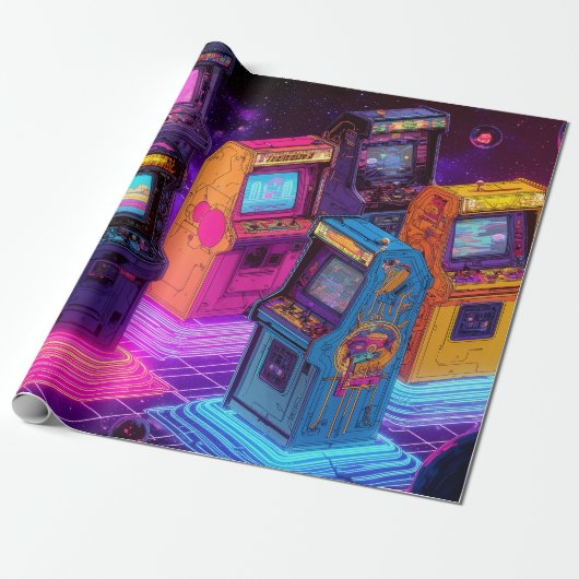 Retro Arcade Machines Cadeaupapier (Uitgerold)