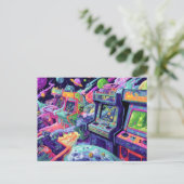 Retro Arcade Machines in de Ruimte Briefkaart (Staand voorkant)