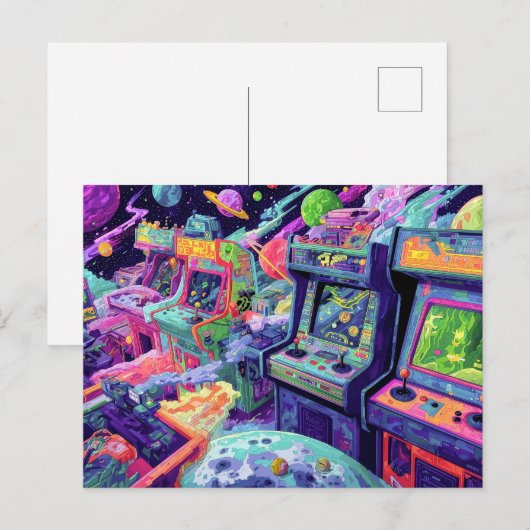Retro Arcade Machines in de Ruimte Briefkaart (Voorkant / Achterkant)