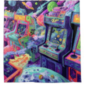 Retro Arcade Machines in de Ruimte Douchegordijn (Voorkant)