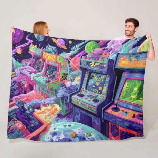 Retro Arcade Machines in de Ruimte Fleece Deken (In situ)