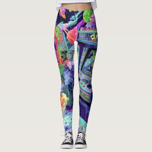 Retro Arcade Machines in de Ruimte Leggings (Voorkant)