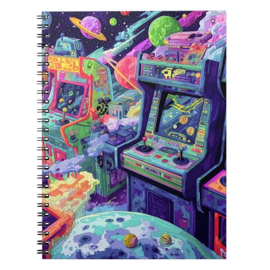 Retro Arcade Machines in de ruimte Notitieboek (Voorkant)