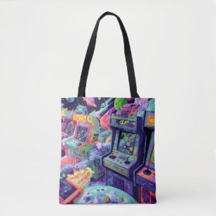 Retro Arcade Machines in de Ruimte Tote Bag