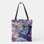 Retro Arcade Machines in de Ruimte Tote Bag (Achterkant)