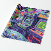 Retro Arcade Machines in Space Cadeaupapier (Uitgerold)
