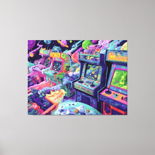 Retro Arcade Machines in Space Canvas Afdruk (Voorkant)