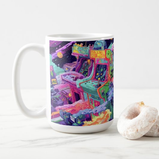 Retro Arcade Machines in Space Koffiemok (Met donut)