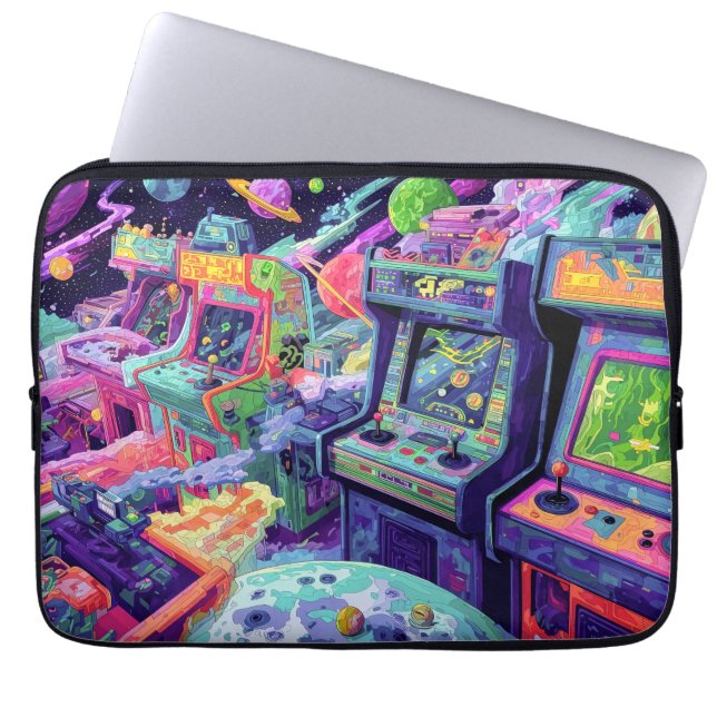 Retro Arcade Machines in Space Laptop Sleeve (Voorkant)