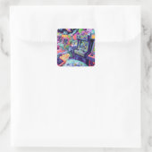 Retro Arcade Machines in Space Vierkante Sticker (Tas)