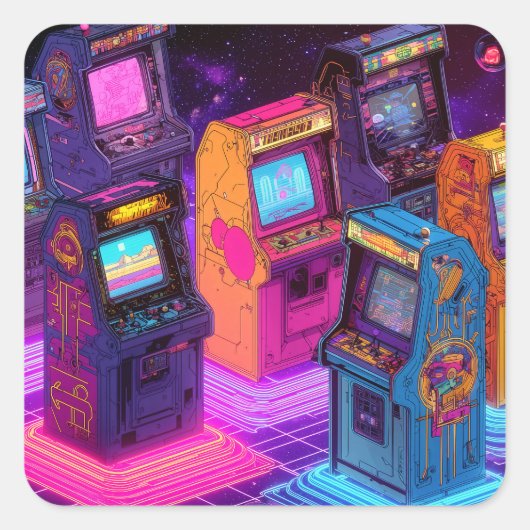 Retro Arcade Machines Vierkante Sticker (Voorkant)