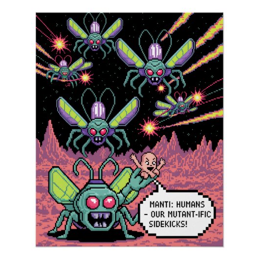 Retro Arcade Manti Aliens Pixel Art - Funny Defend Perfect Poster (Voorkant)