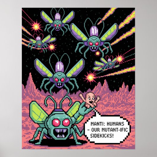 Retro Arcade Manti Aliens Pixel Art - Funny Defend Poster (Voorkant)