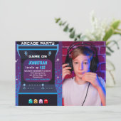 Retro Arcade Photo Birthday Boy | Game On Party Kaart (Staand voorkant)