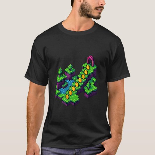 Retro Arcade Pixels Stad Runner 8 bit Landschap Ni T-shirt (Voorkant)