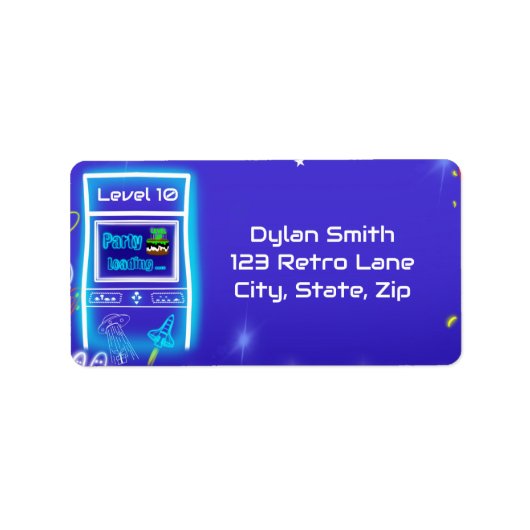 Retro Arcade Power Up Gaming Verjaardagsfeest Etiket (Voorkant)
