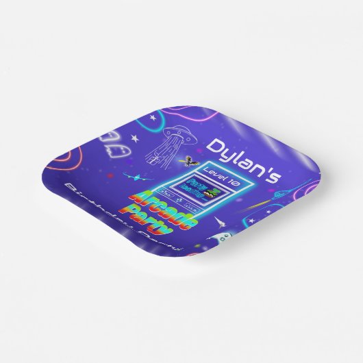 Retro Arcade Power Up Gaming Verjaardagsfeest Papieren Bordje (Gebogen)