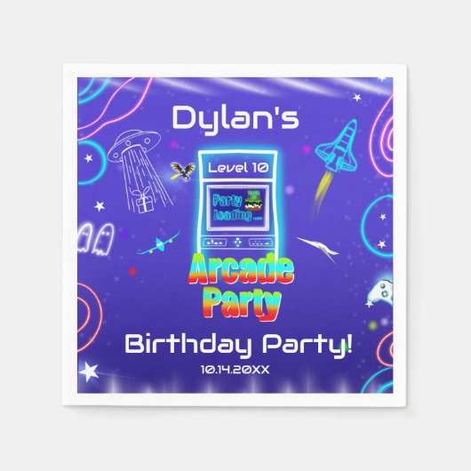 Retro Arcade Power Up Gaming Verjaardagsfeest Servet (Voorkant)