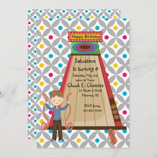 Retro Arcade Skee Ball Boys Birthday Uitnodiging (Voorkant / Achterkant)