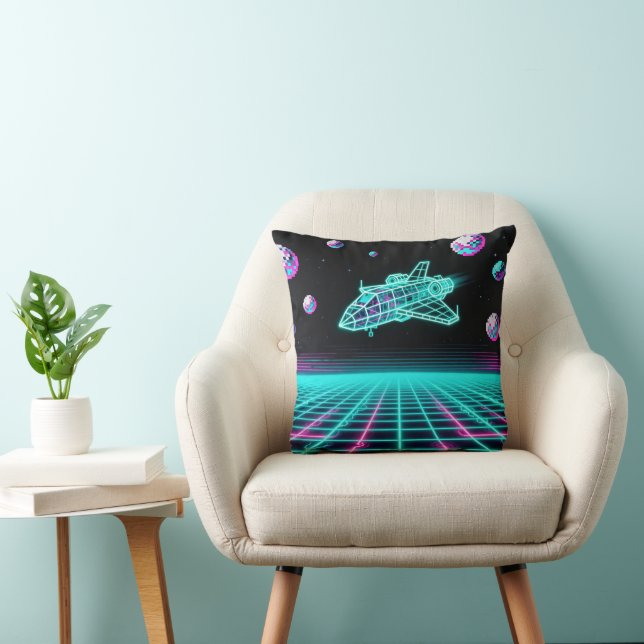 Retro Arcade Space Grid Pillow Kussen (Stoel)