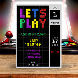 Retro Arcade Spel Kinder 1e Verjaardagsfeest Kaart