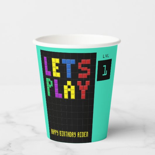 Retro Arcade Spel Kinder 1e Verjaardagsfeest Papieren Bekers (Voorkant)