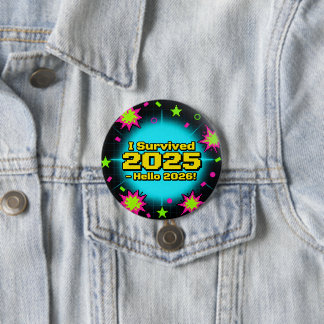 Retro Arcade Style "I Survived 2025 - Hello 2026!" Ronde Button 7,6 Cm