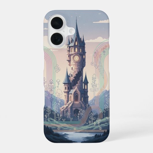Retro Arcade-Style Wizard Tower iPhone 16 Hoesje (Achterkant)